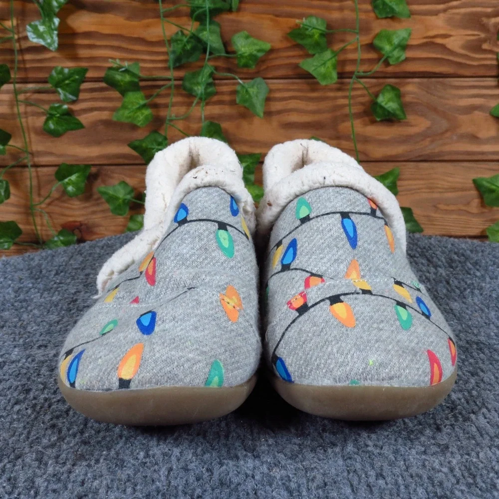 TOMS Tree Lights Kids Slipper Size 4 Holiday Indoor Lounging Gray Textile